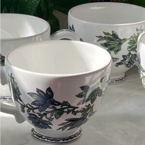 Veronica Beard Blue and Green Leafy Bohemian Vine Ceramic Mugs (6)